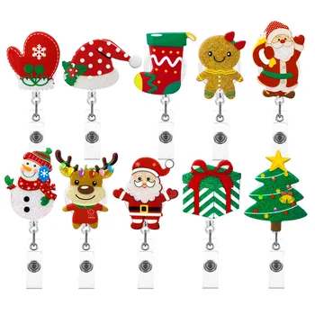 Новый дизайн 2023 года, носки с рождественской елкой из аниме, Шляпа, Выдвижная катушка для бейджа медсестры, Милый снеговик, держатель для удостоверения личности, брелок для ключей.